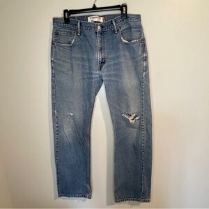 Levi's 505 Regular Fit Jeans Mens 33x32 Blue Denim Straight Med Wash DISTRESSED
